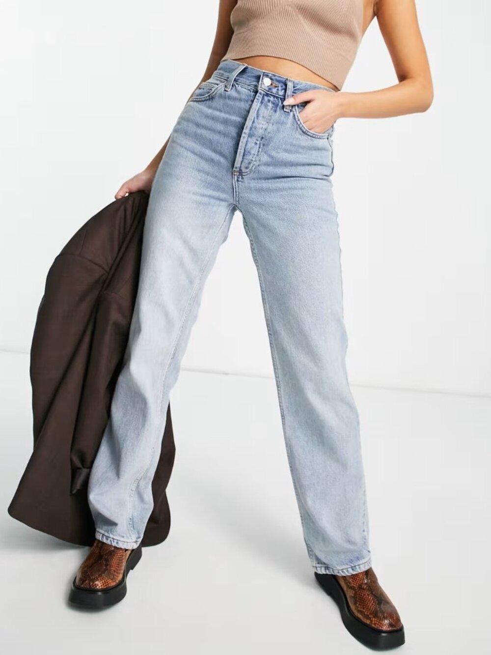 NWT ASOS Topshop Straight Kort Jeans Bleach Sz 24